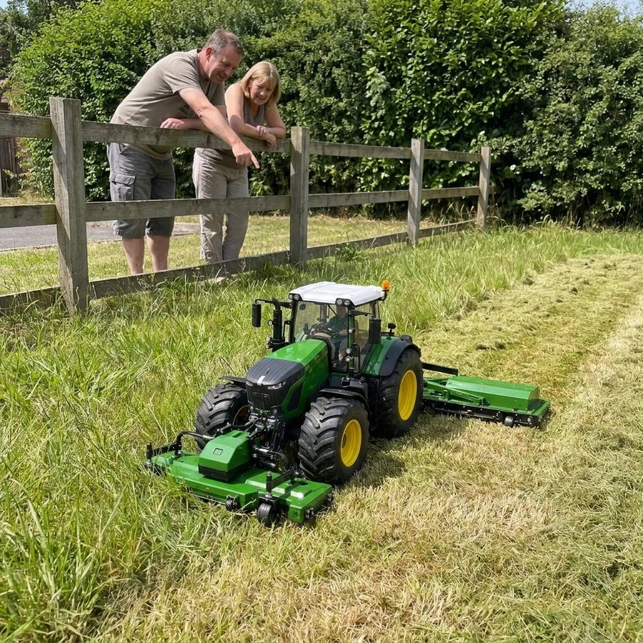 Neighbours watching the remote control mower work